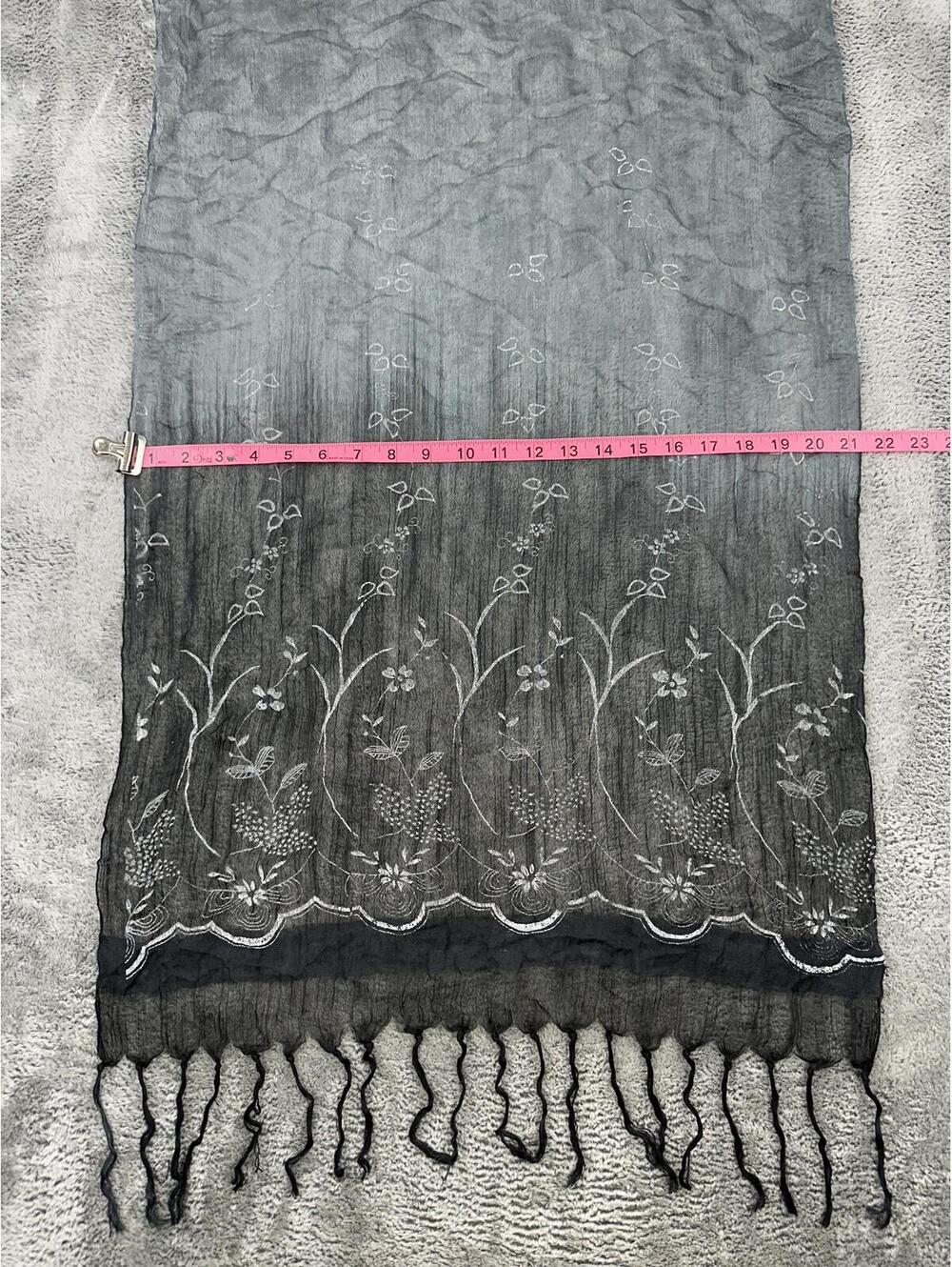 Vintage Inspired Sheer Floral Fringe Scarf Shawl - Picture 4 of 5